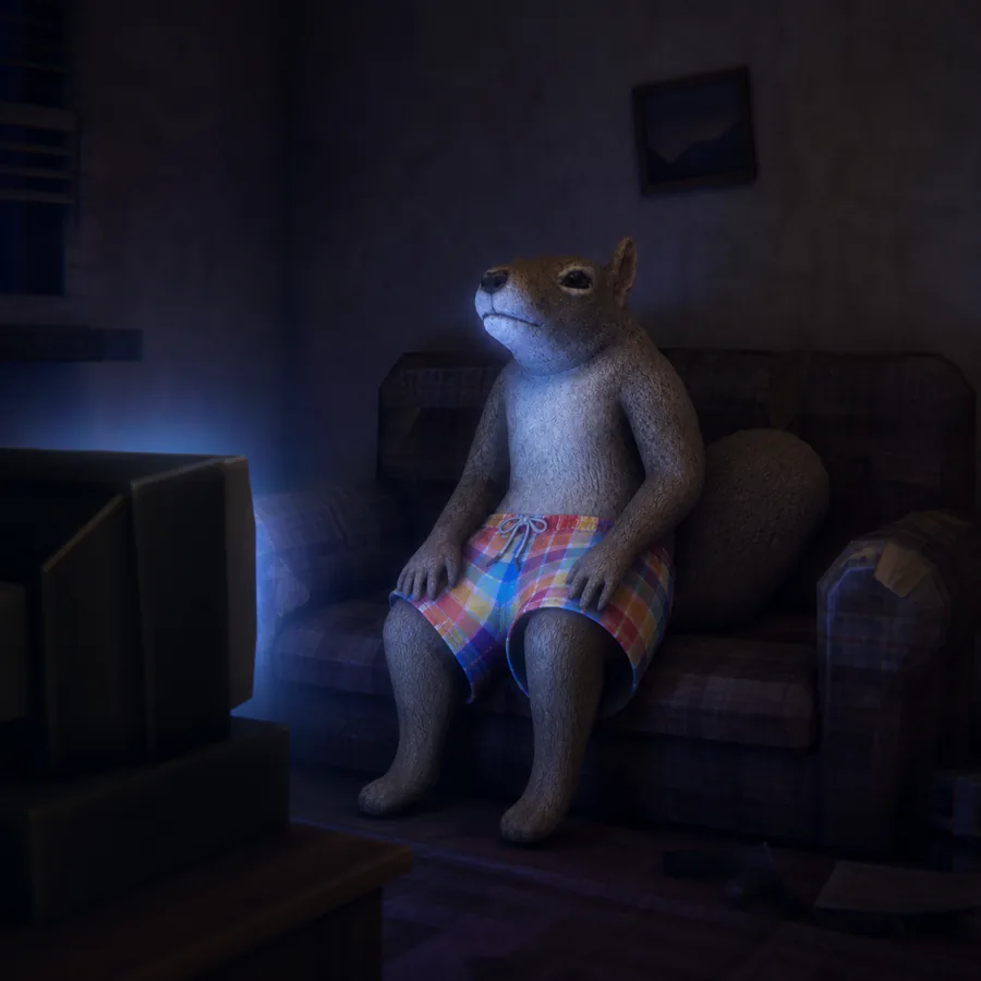 skwirl watching television in the dark