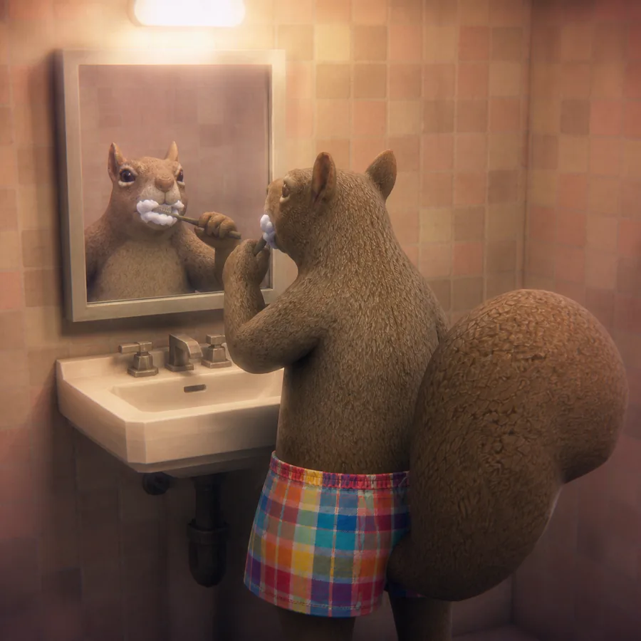 skwirl brushing his teeth