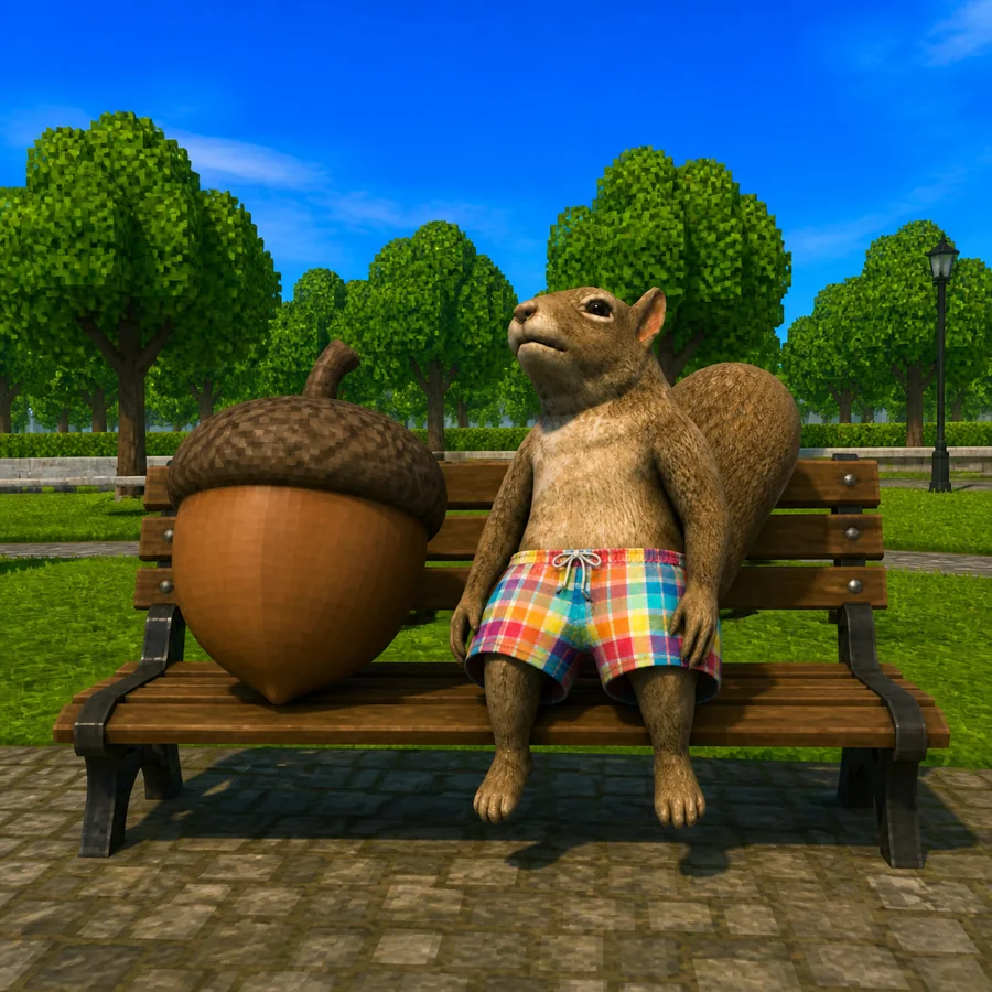 skwirl with a giant acorn