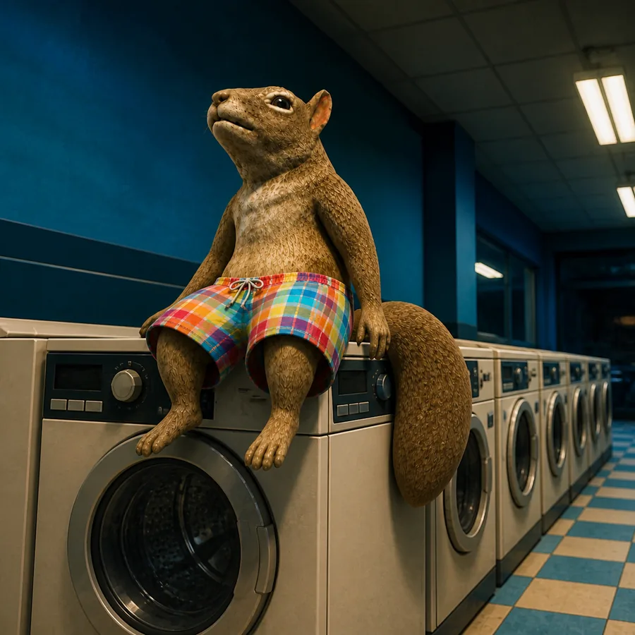 skwirl sitting on a washing machine